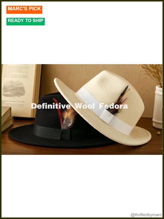 Wool Felt Wide Brim Fedora Hat with Adjustable Drawstring